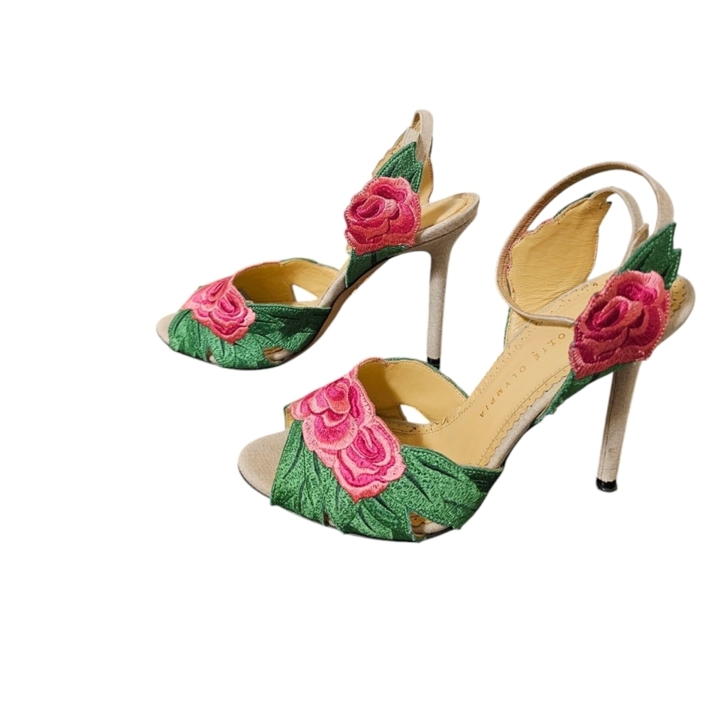 Charlotte Olympia Roselina Rose Floral Embroidered Heels Sandals EU 38 Rare - Picture 5 of 12
